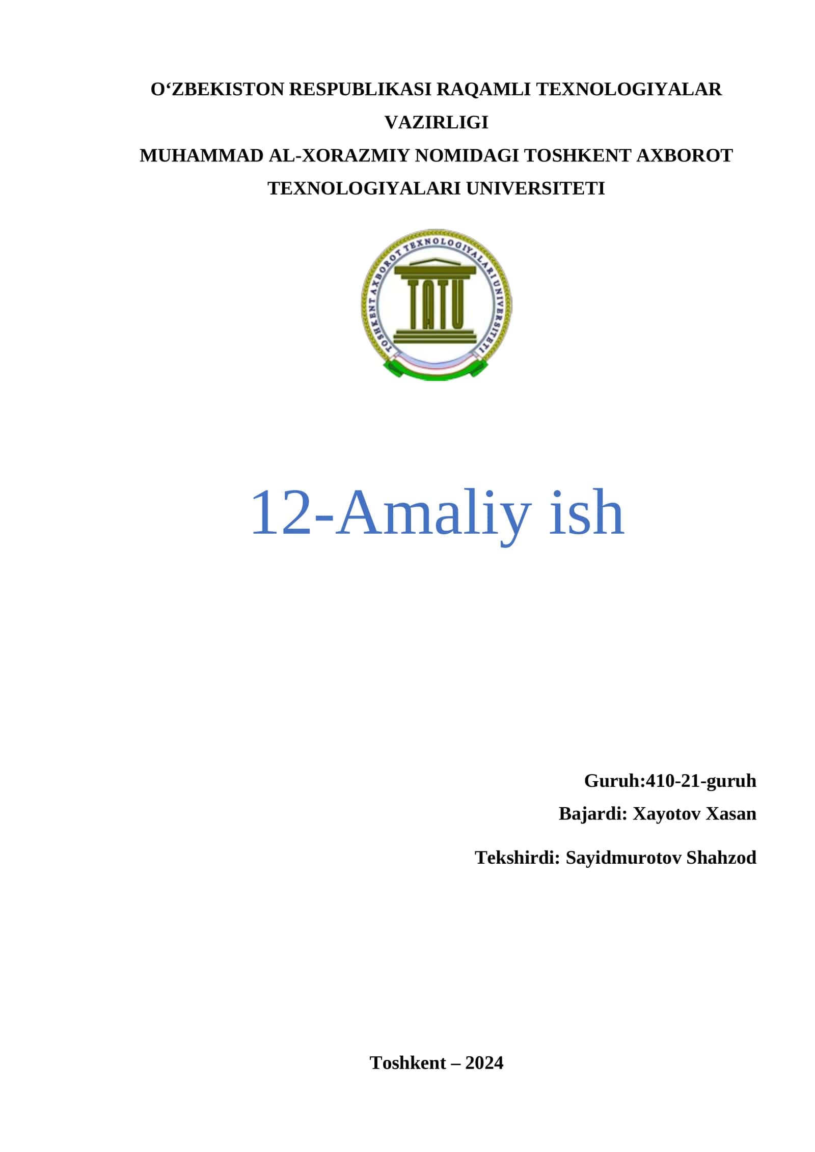 NGN TARMOG'I VA TATU FILIALLARINING IP TARMOG'I O'RTASIDA ALOQANI TASHKIL ETISH