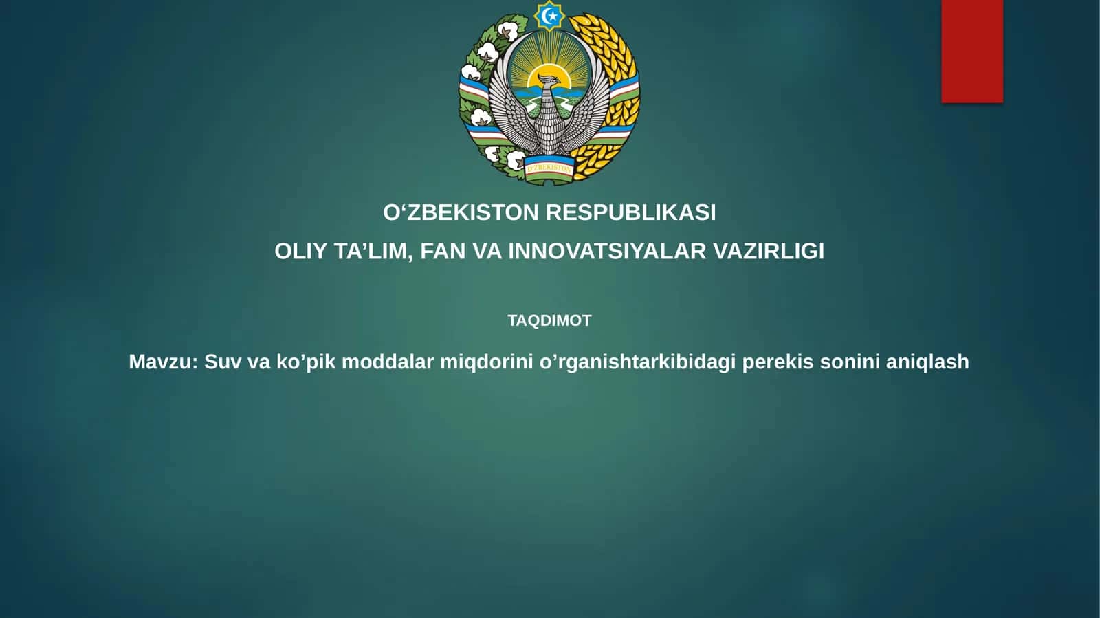 Suv va ko'pik moddalari miqdorini o'rganish tarkibidagi peroksid sonini aniqlash