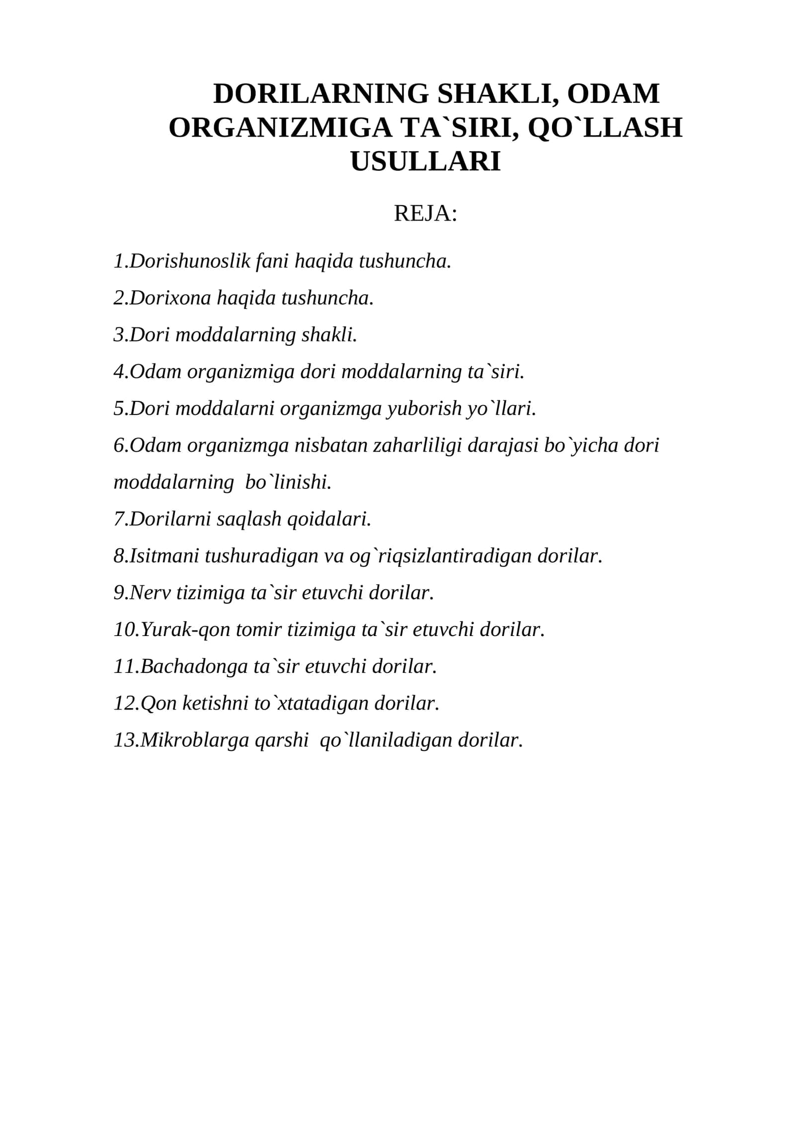 Dorishunoslik fani va dorixona