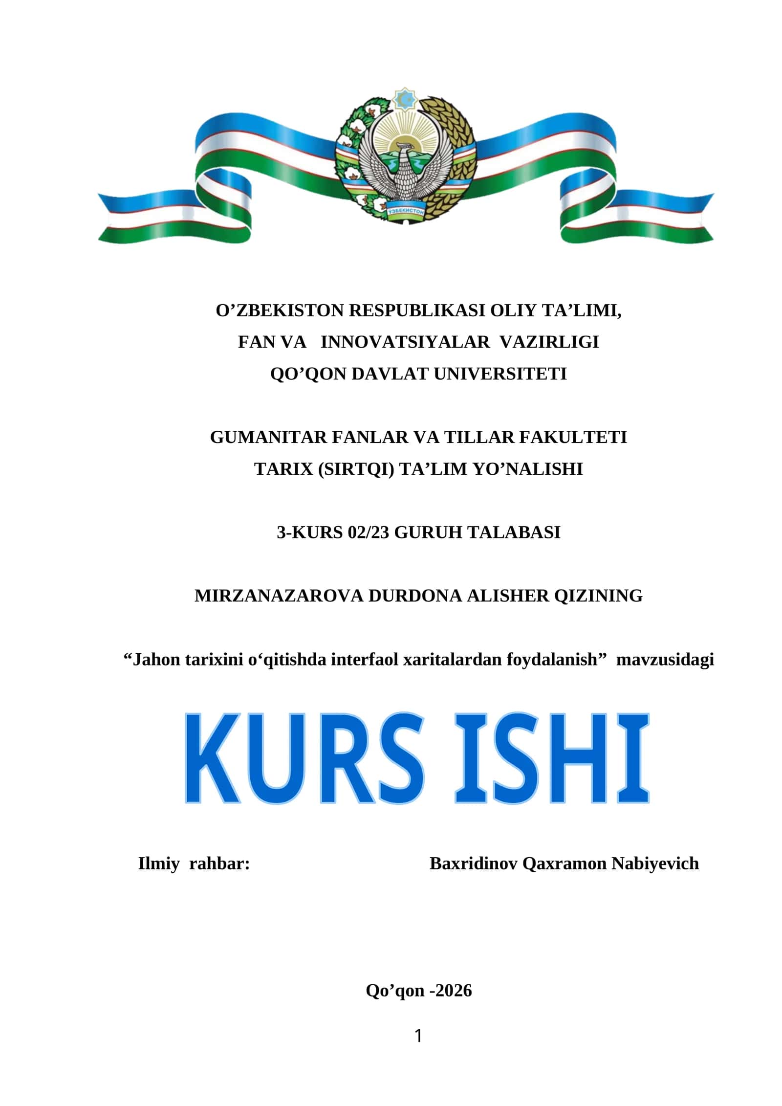Jahon tarixini oʻqitishda interfaol xaritalardan foydalanish