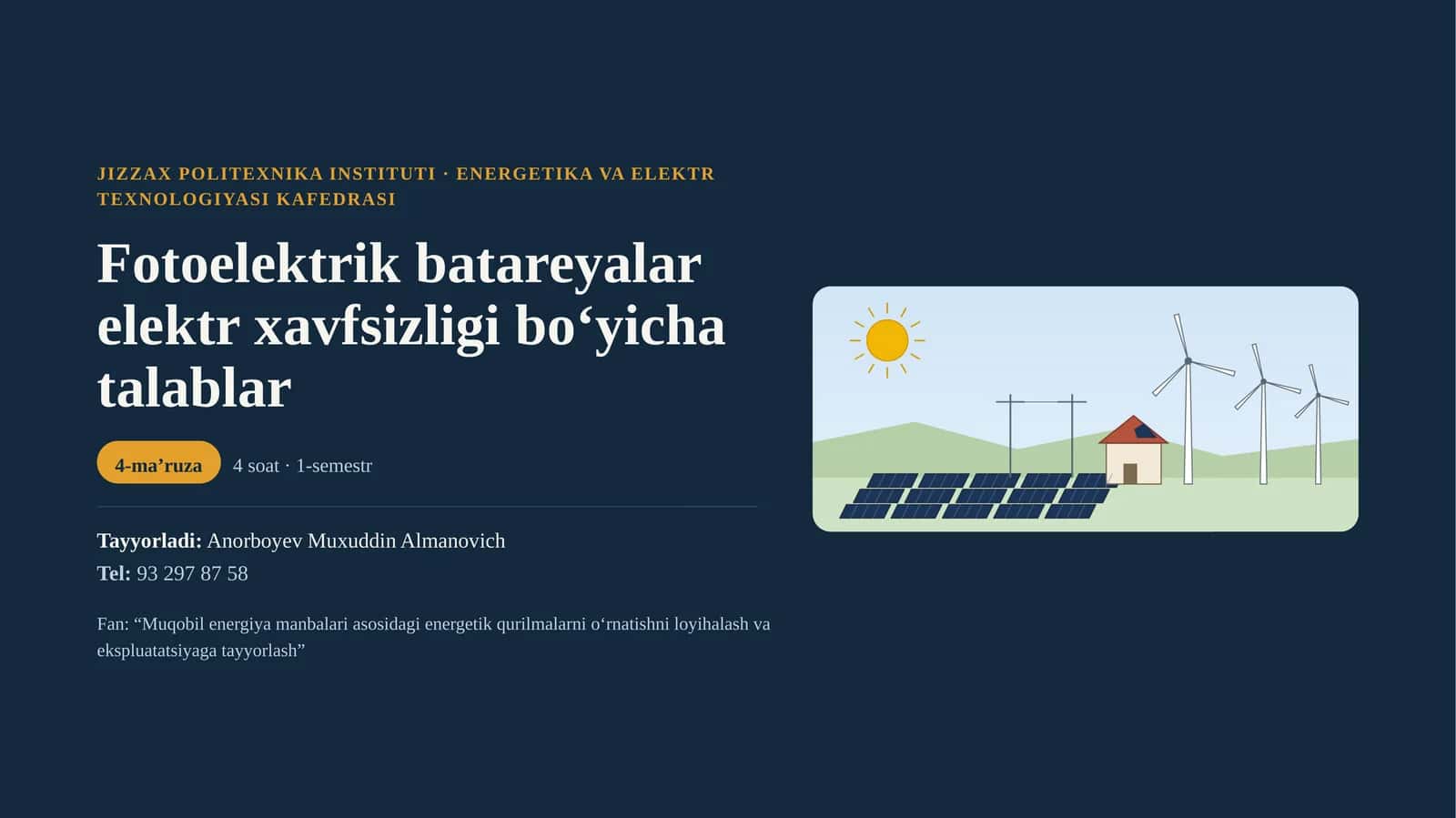 Fotoelektrik batareyalar elektr xavfsizligi bo‘yicha talablar