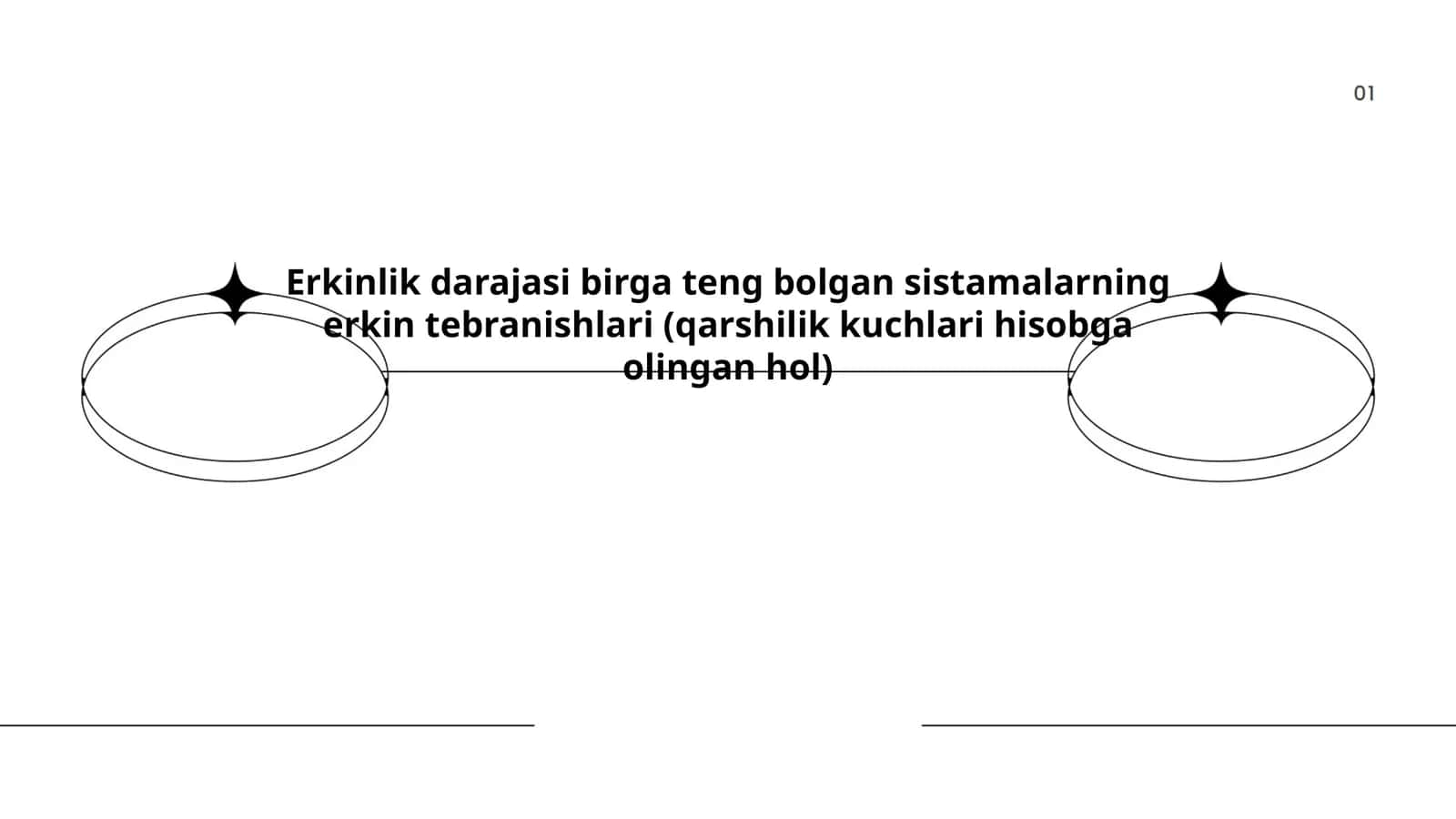 Erkinlik darajasi birga teng bolgan sistamalarning erkin tebranishlari (qarshilik kuchlari hisobga olingan hol)