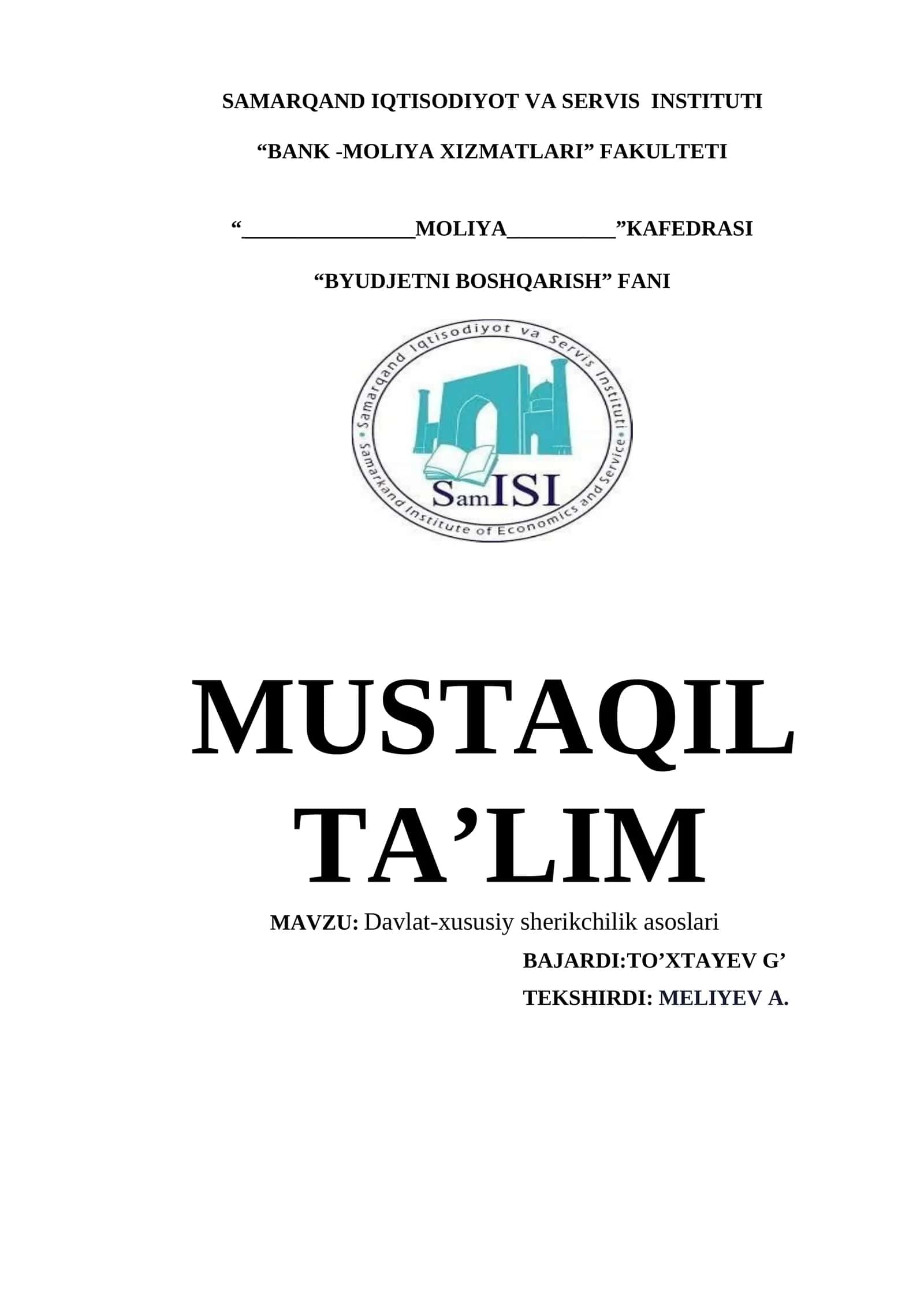 Davlat-xususiy sheriklik asoslari