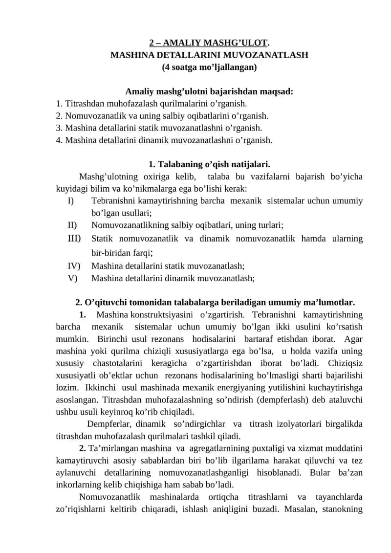 MASHINA DETALLARINI MUVOZANATLASH