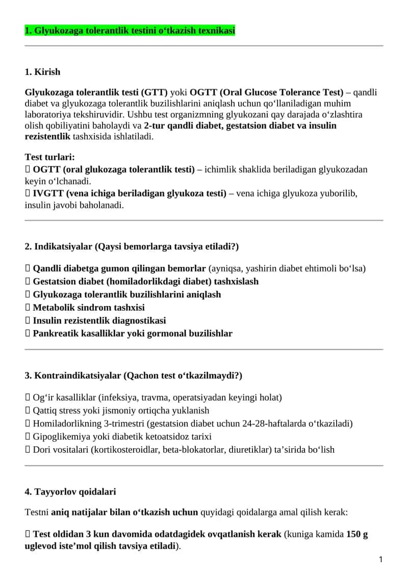 Glyukozaga Tolerantlik Testi