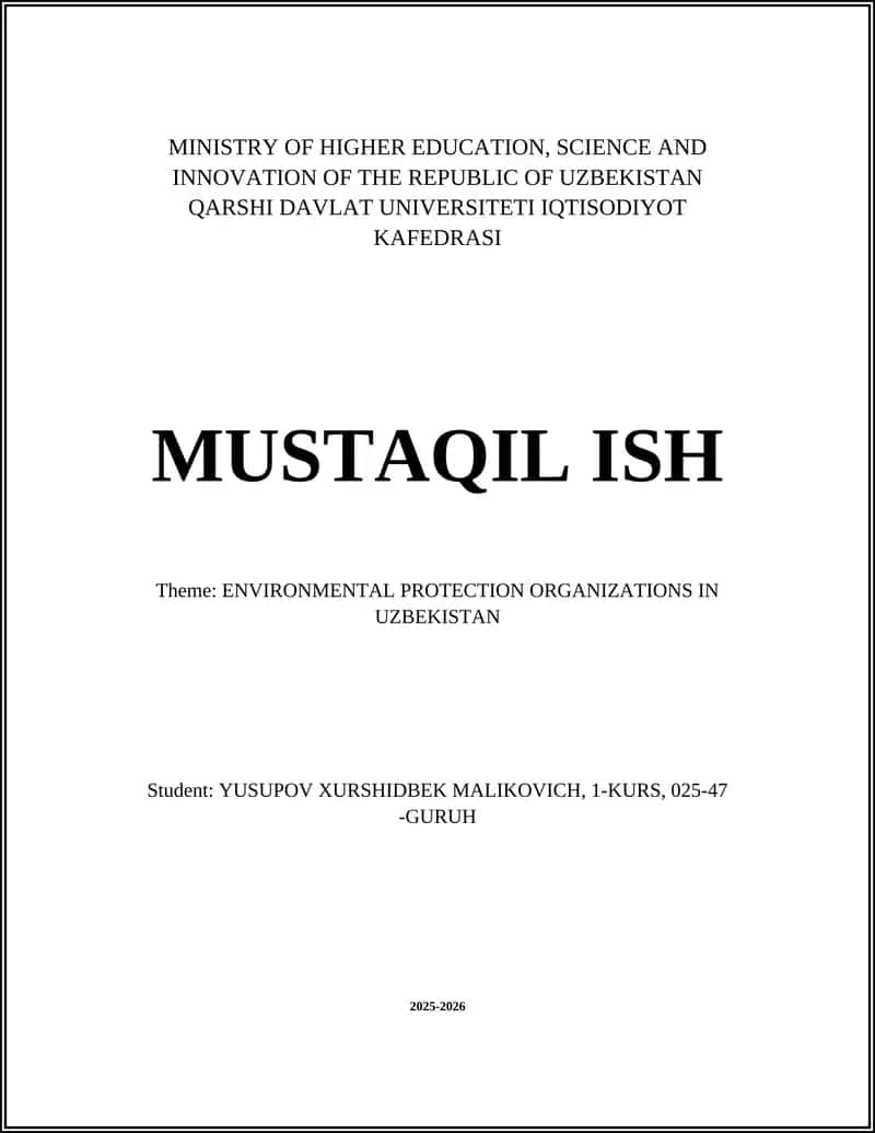 Ministry of Ecology of the Republic of Uzbekistan: Structure and Functions