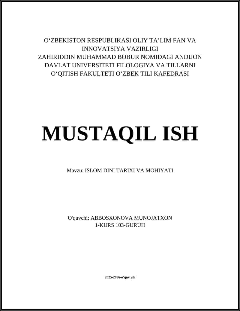 ISLOM DINI TARIXI VA MOHIYATI