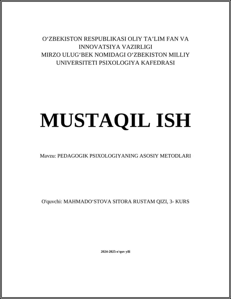 PEDAGOGIK PSIXOLOGIYANING ASOSIY METODLARI