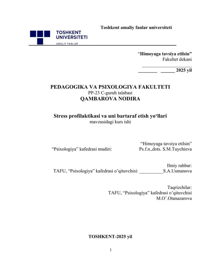 Stress profilaktikasi va uni bartaraf etish yo‘llari