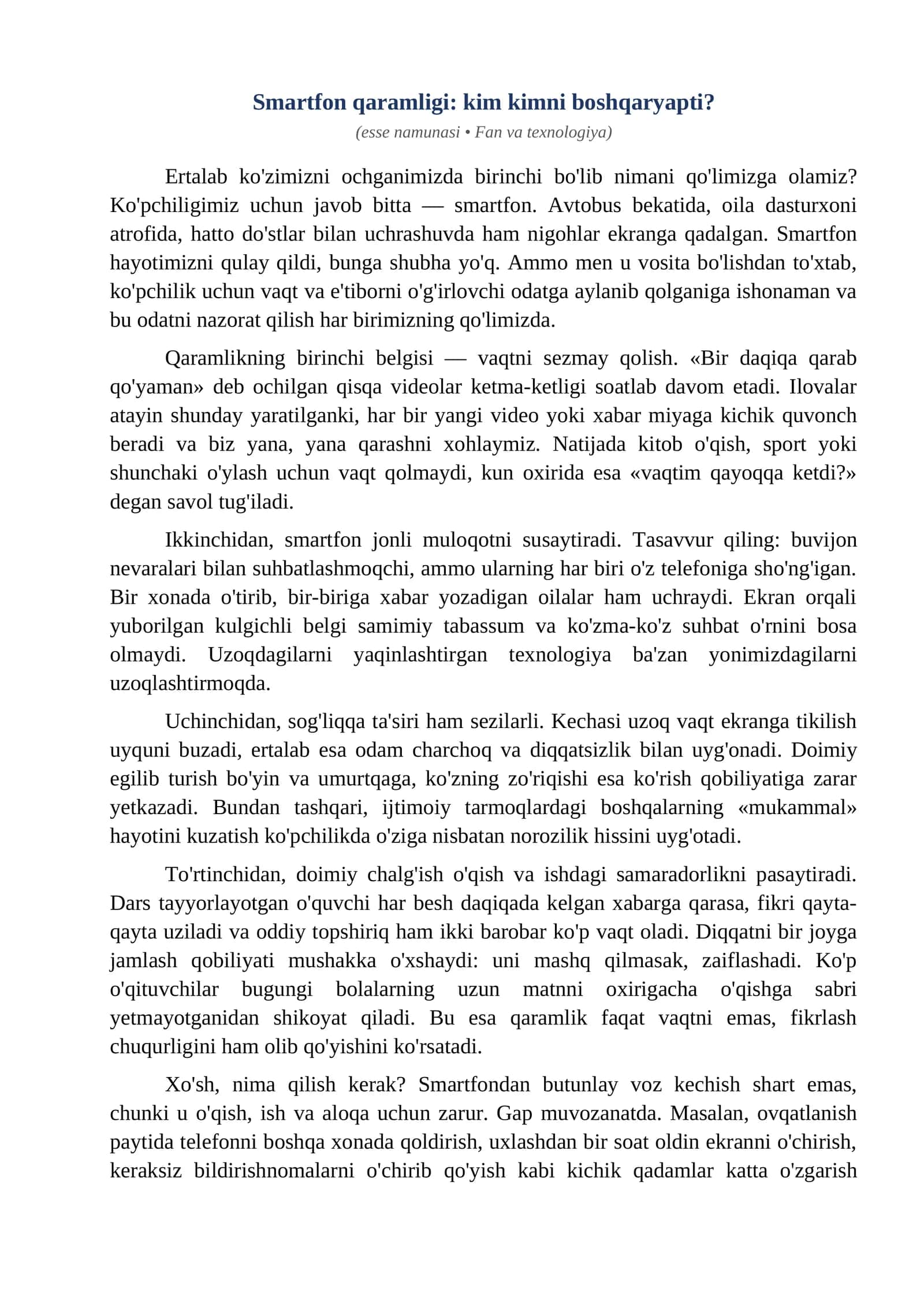 Esse Smartfon qaramligi kim kimni boshqaryapti