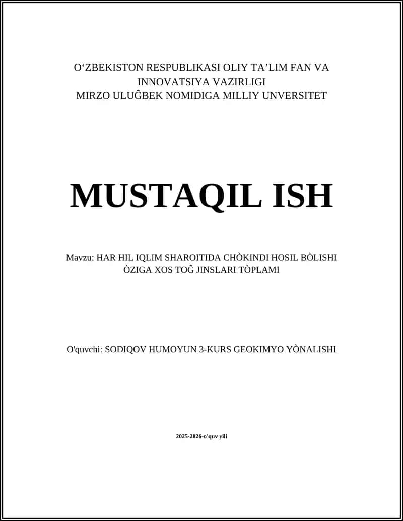 HAR HIL IQLIM SHAROITIDA CHÒKINDI HOSIL BÒLISHI ÒZIGA XOS TOĜ JINSLARI TÒPLAMI