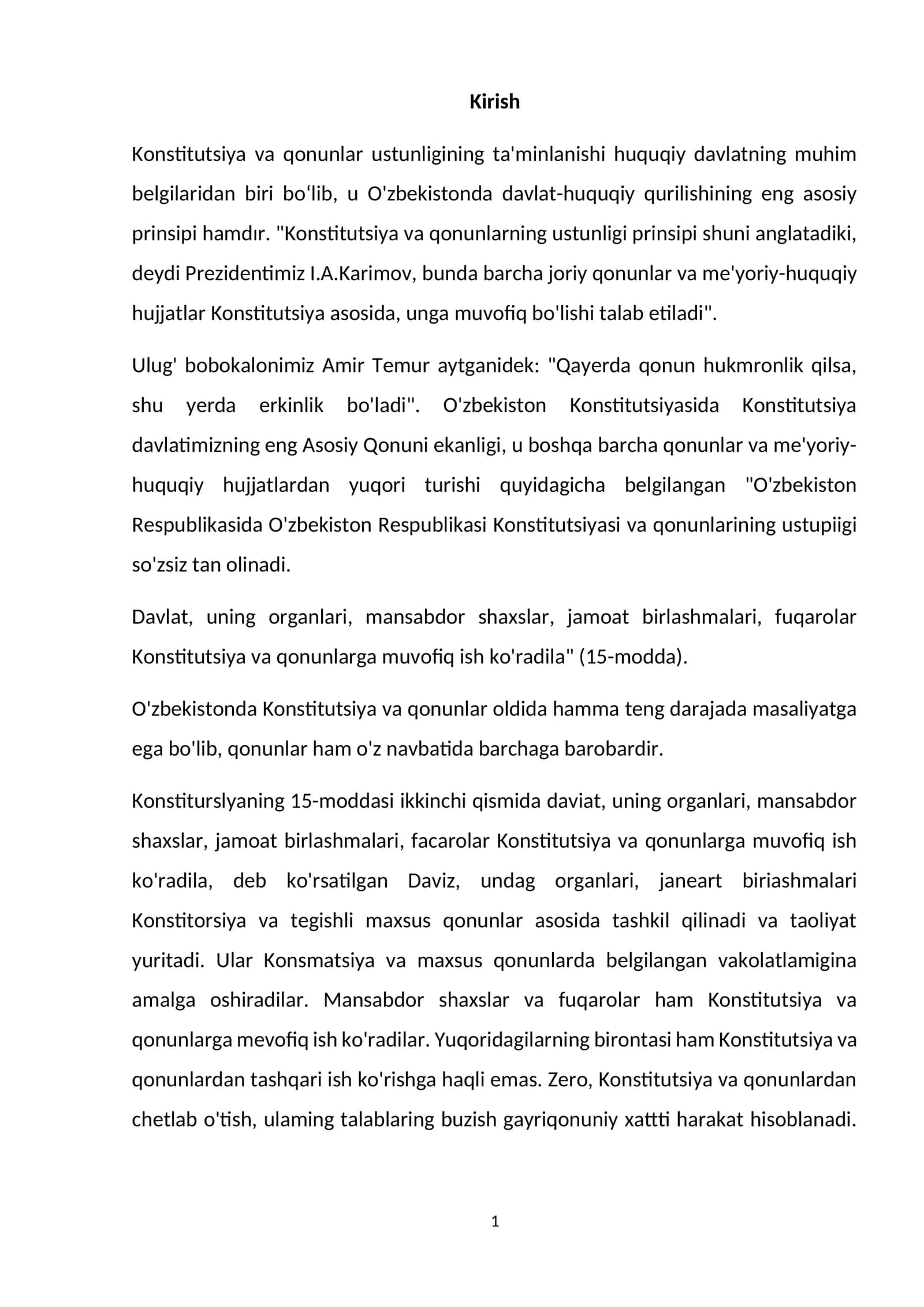 Konstitutsiya va qonunlar ustunligi prinsipi
