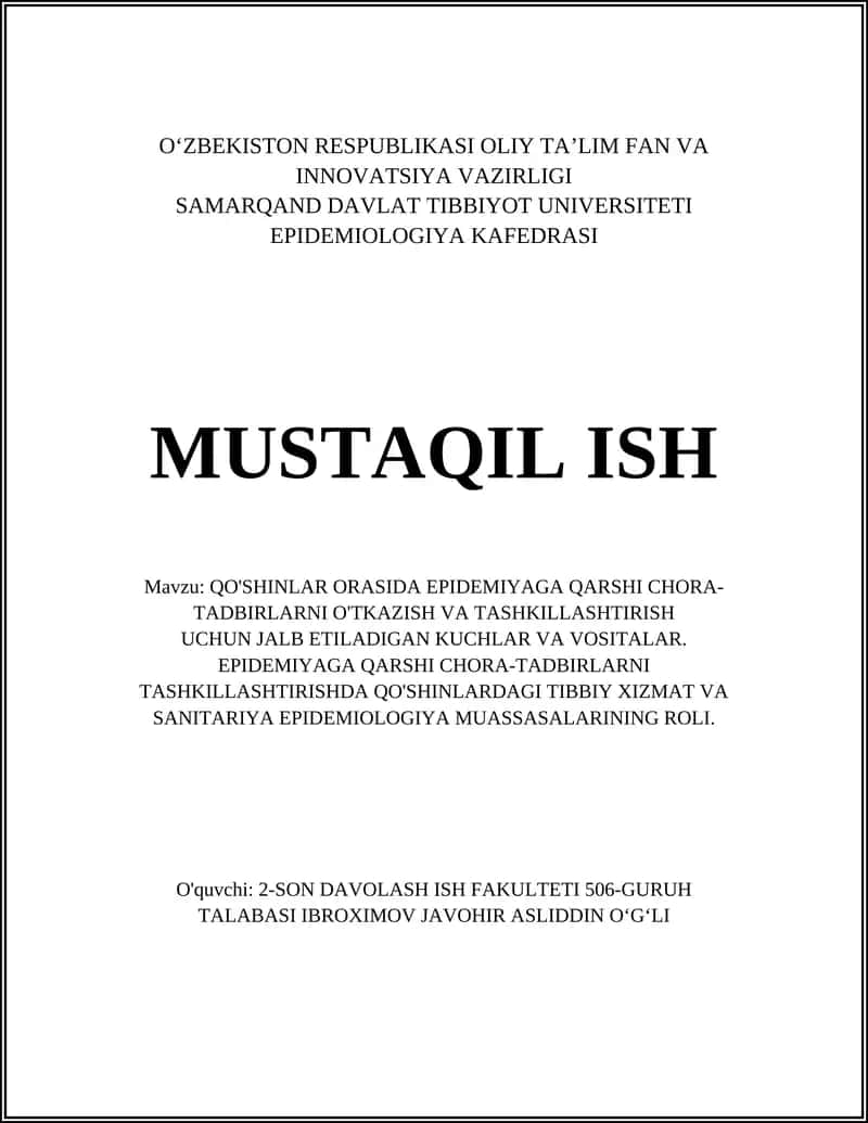 Epidemiyaga Qarshi Chora-Tadbirlar