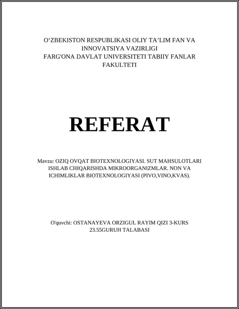 OZIQ OVQAT BIOTEXNOLOGIYASI