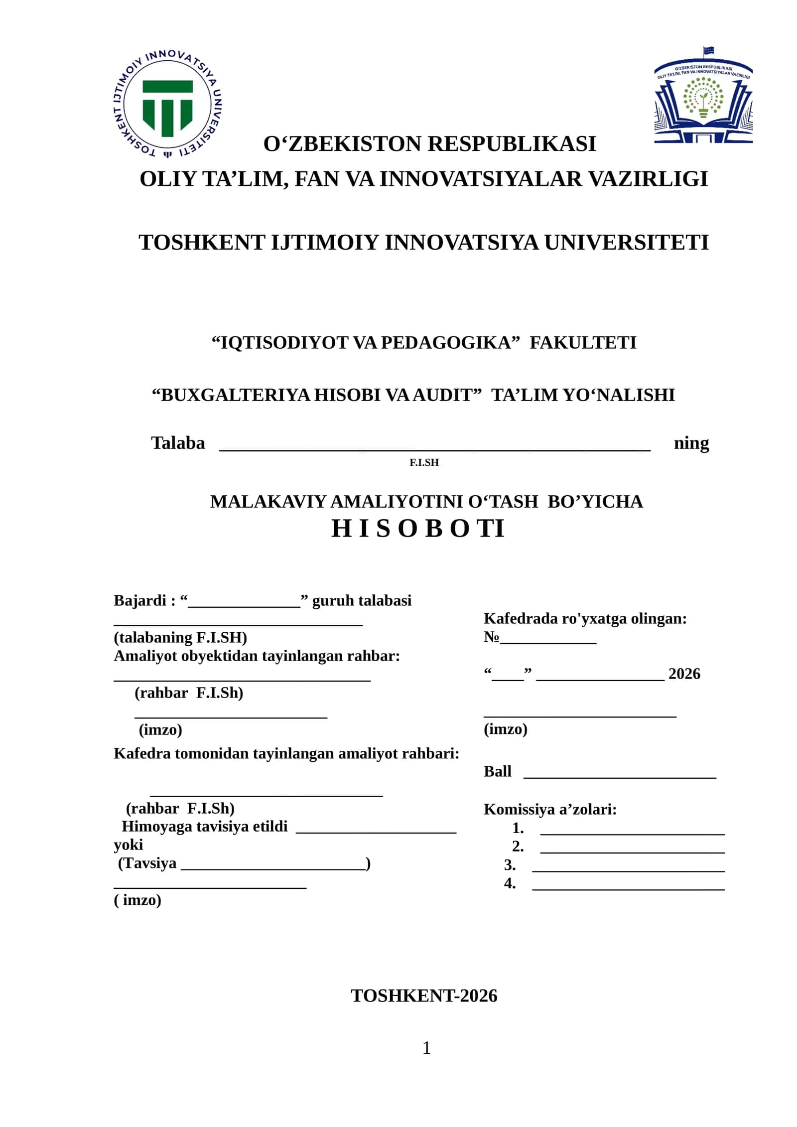 XALQ BANKI BOʻYICHA AMALIYOT HISOBOTI.