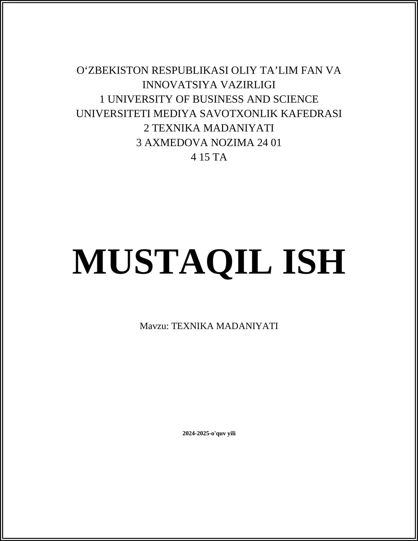 TEXNIKA MADANIYATI
