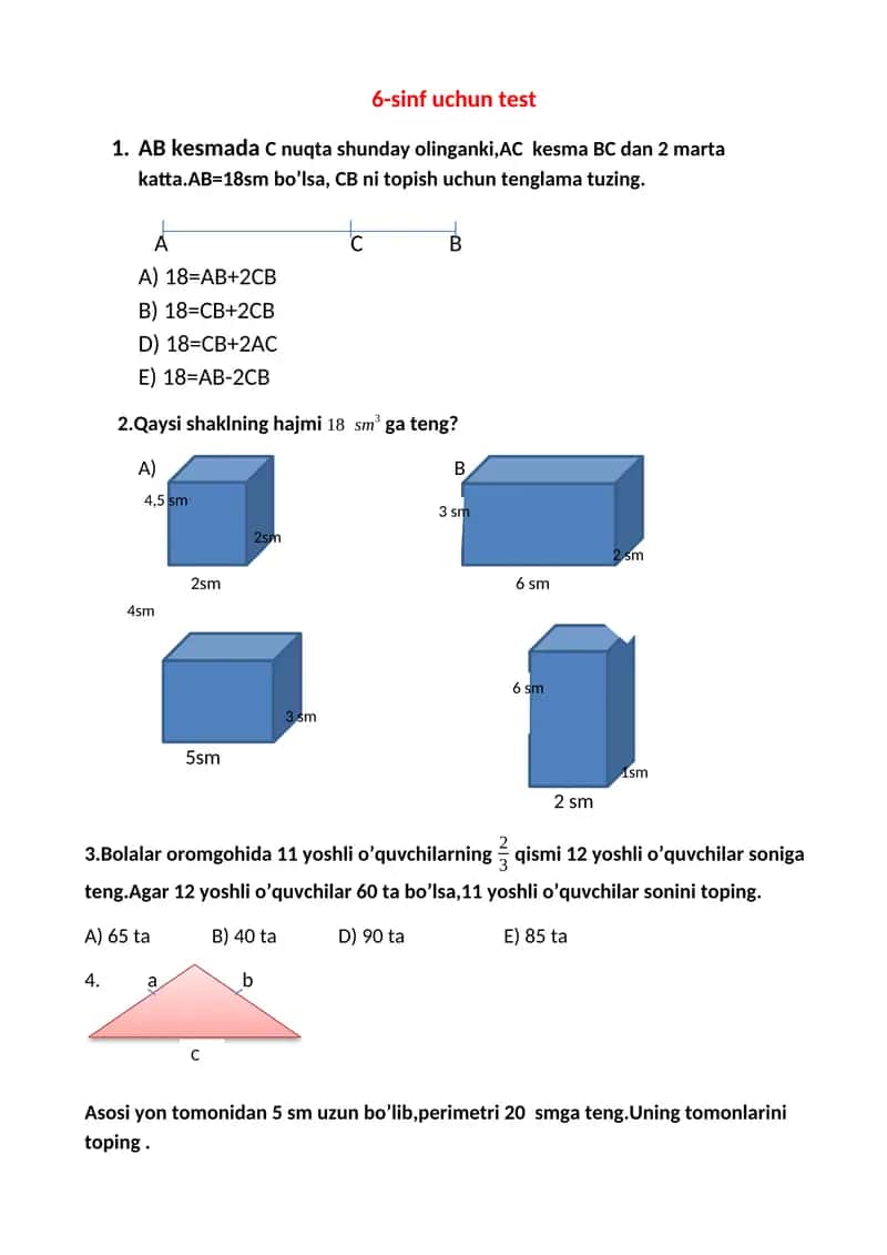 6-sinf uchun test
