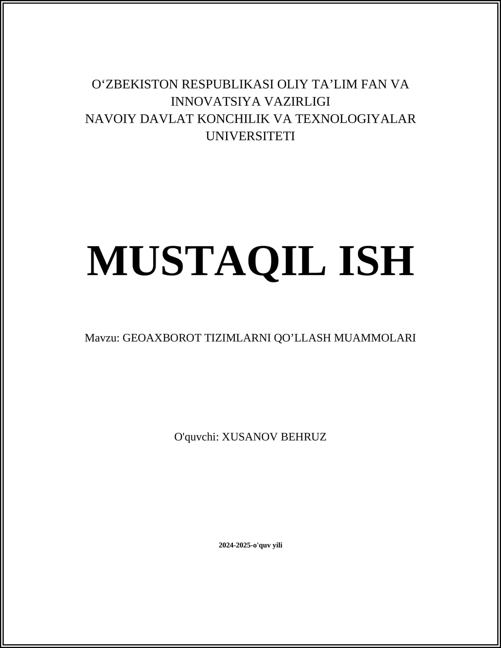 Geoaxborot Tizimlarni Qo'llash Muammolari