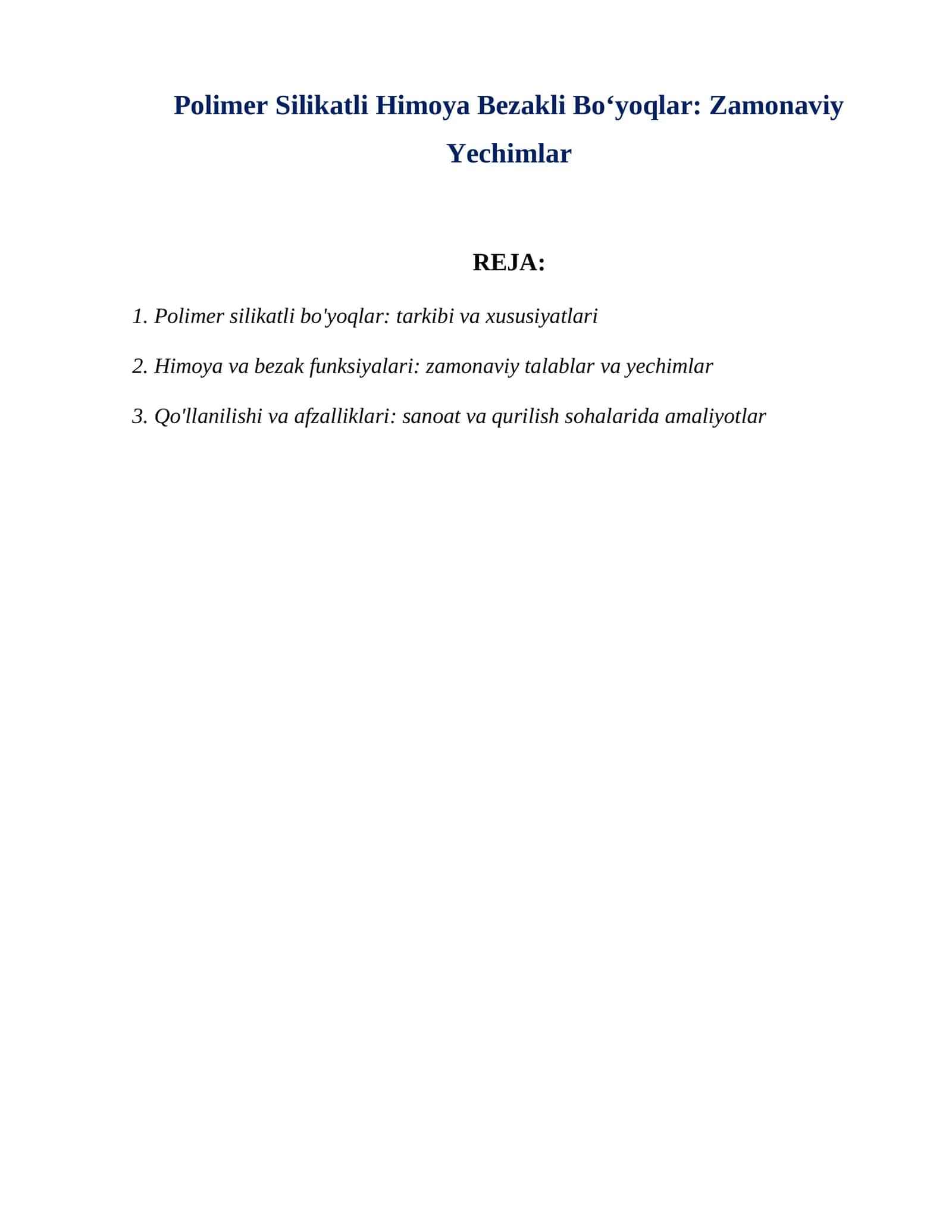 Polimer Silikatli Himoya Bezakli Boʻyoqlar Zamonaviy Yechimlar