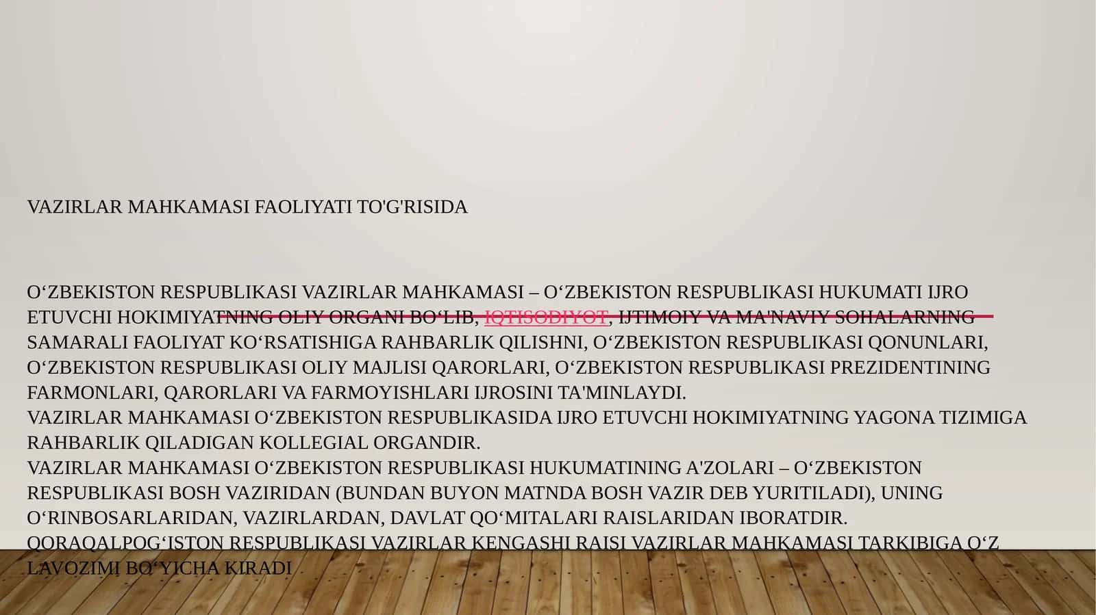 Vazirlar mahkamasi faoliyati to'g'risida