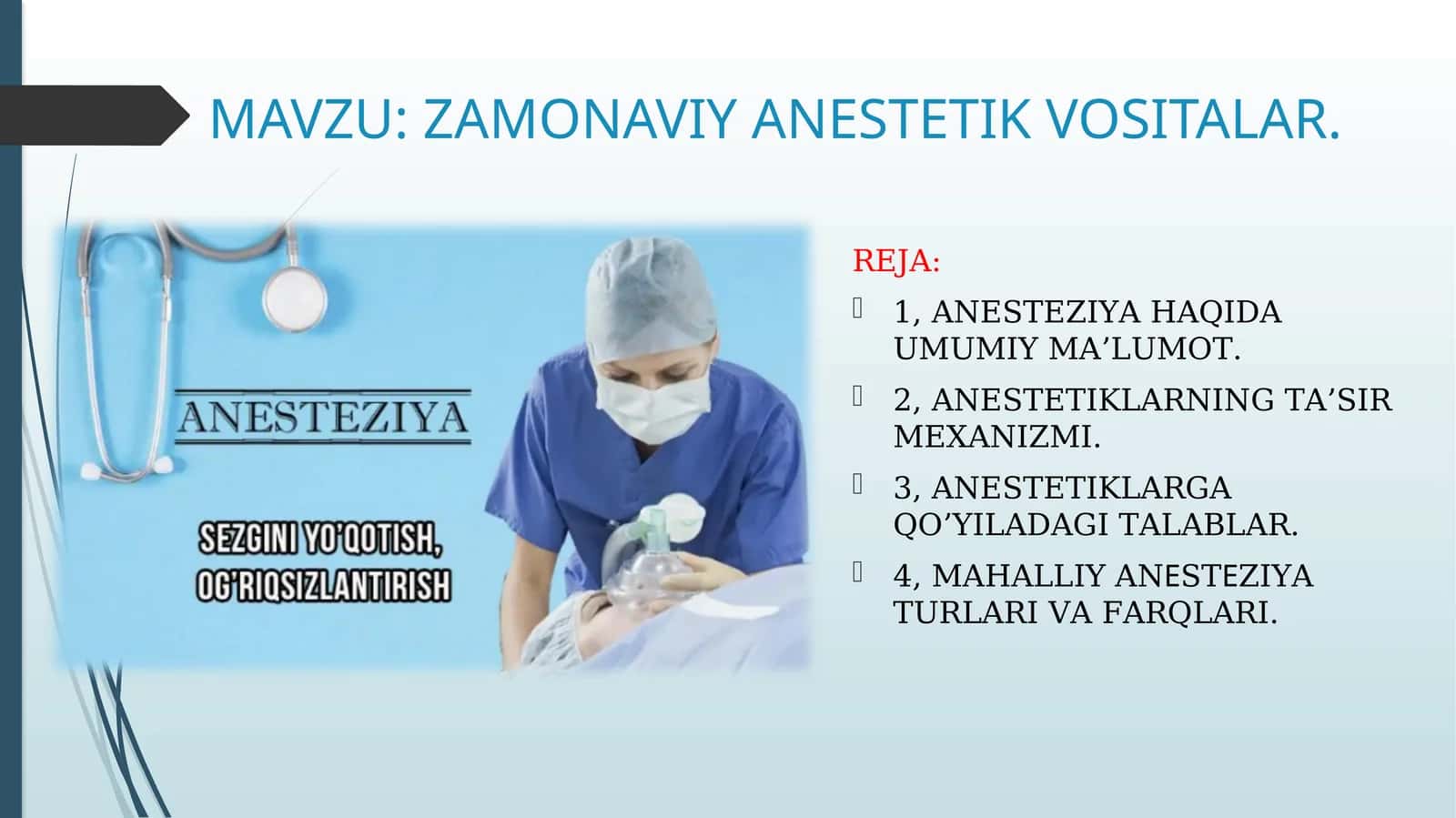 ZAMONAVIY ANESTETIK VOSITALAR