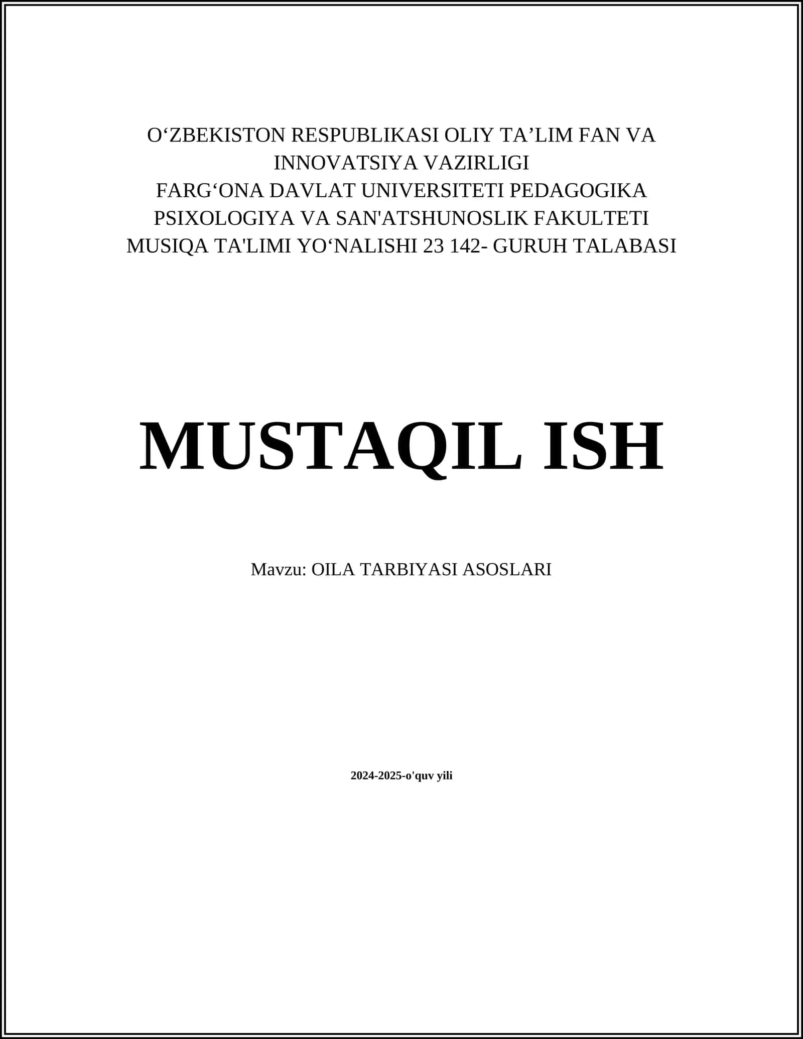 OILA TARBIYASI ASOSLARI
