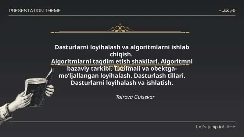 Dasturlarni loyihalash va algoritmlarni ishlab chiqish