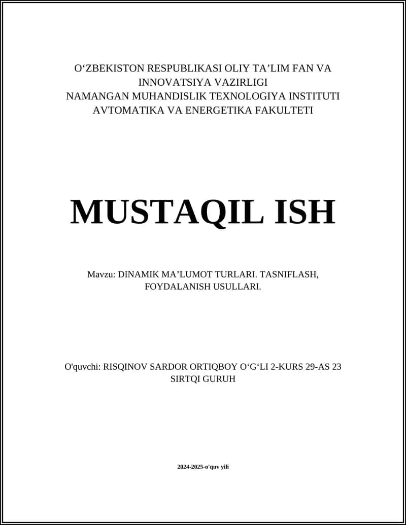 DINAMIK MA’LUMOT TURLARI
