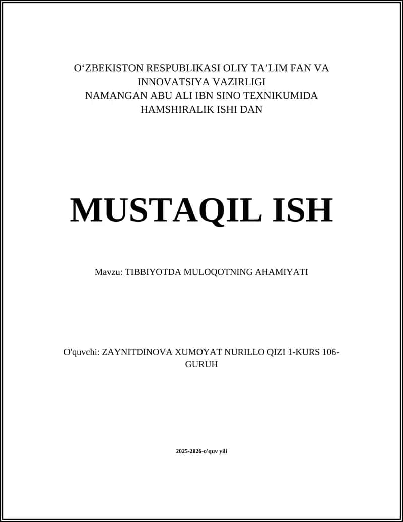 TIBBIYOTDA MULOQOTNING AHAMIYATI