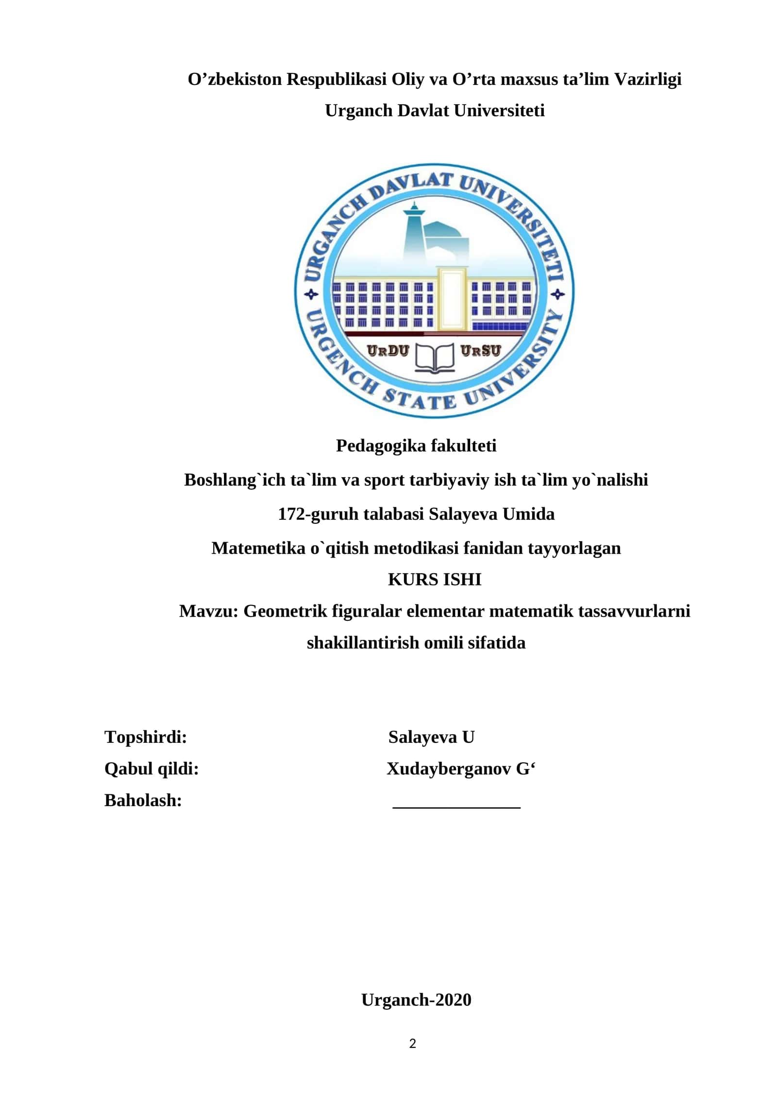 Geometrik figuralar elementar matematik tassavvurlarni shakillantirish omili sifatida