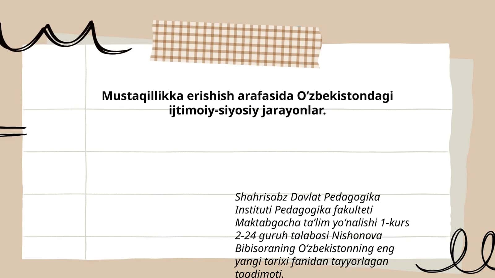 Oʻzbekistonning eng yangi tarixi fanidan taqdimot