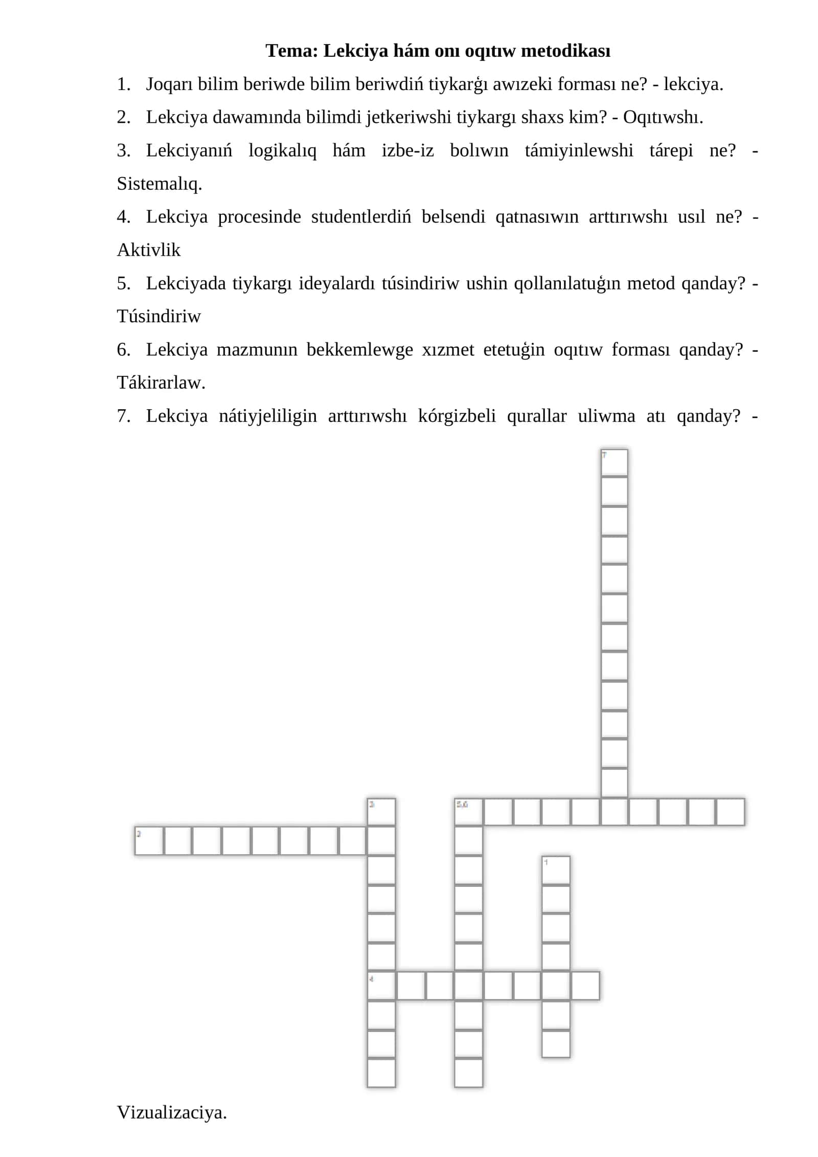 Lekciya hám onı oqıtıw metodikası