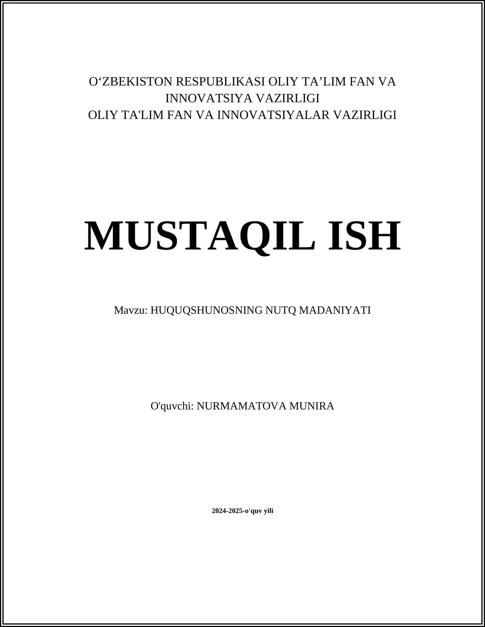 HUQUQSHUNOSNING NUTQ MADANIYATI