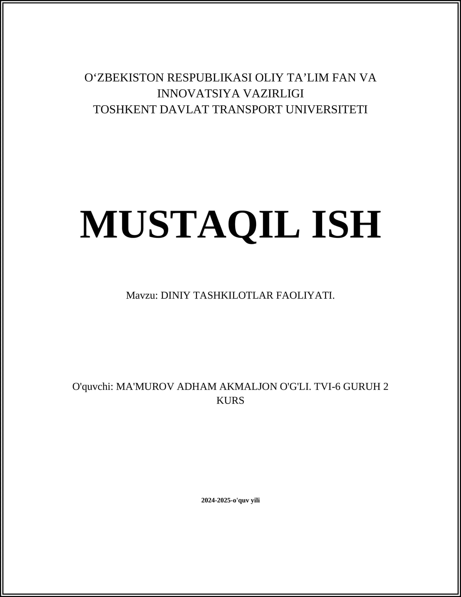 DINIY TASHKILOTLAR FAOLIYATI