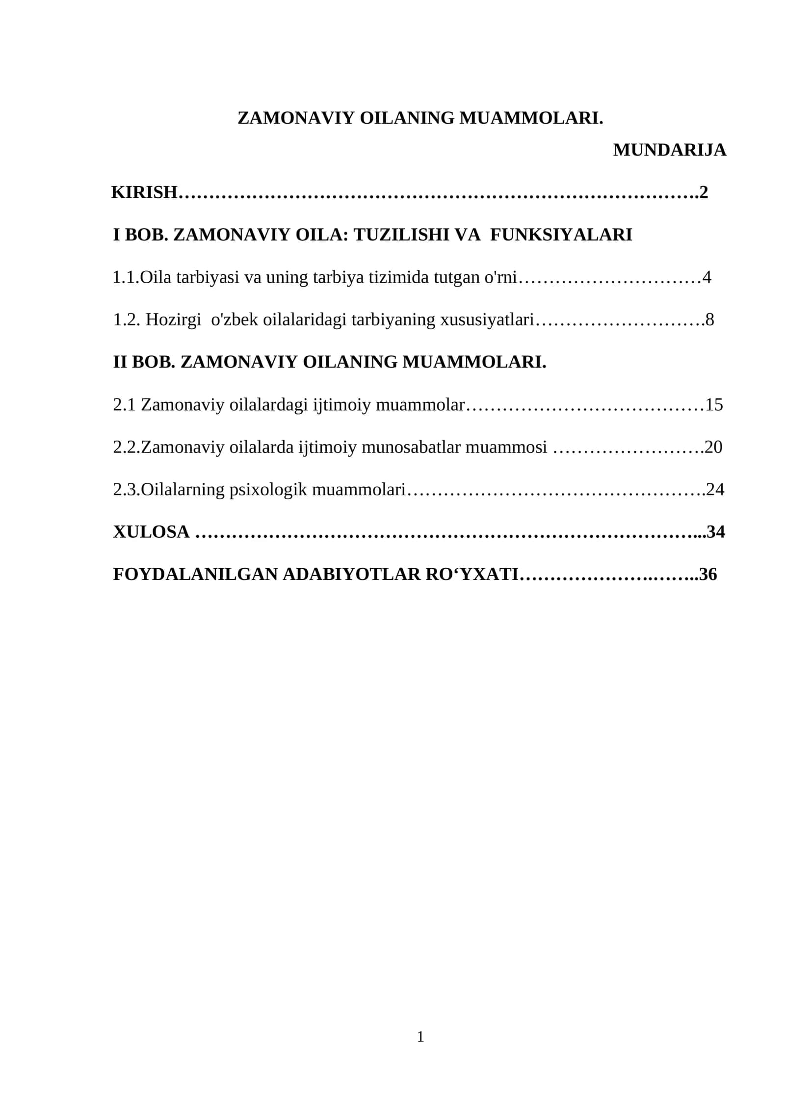Zamonaviy oilaning muammolari
