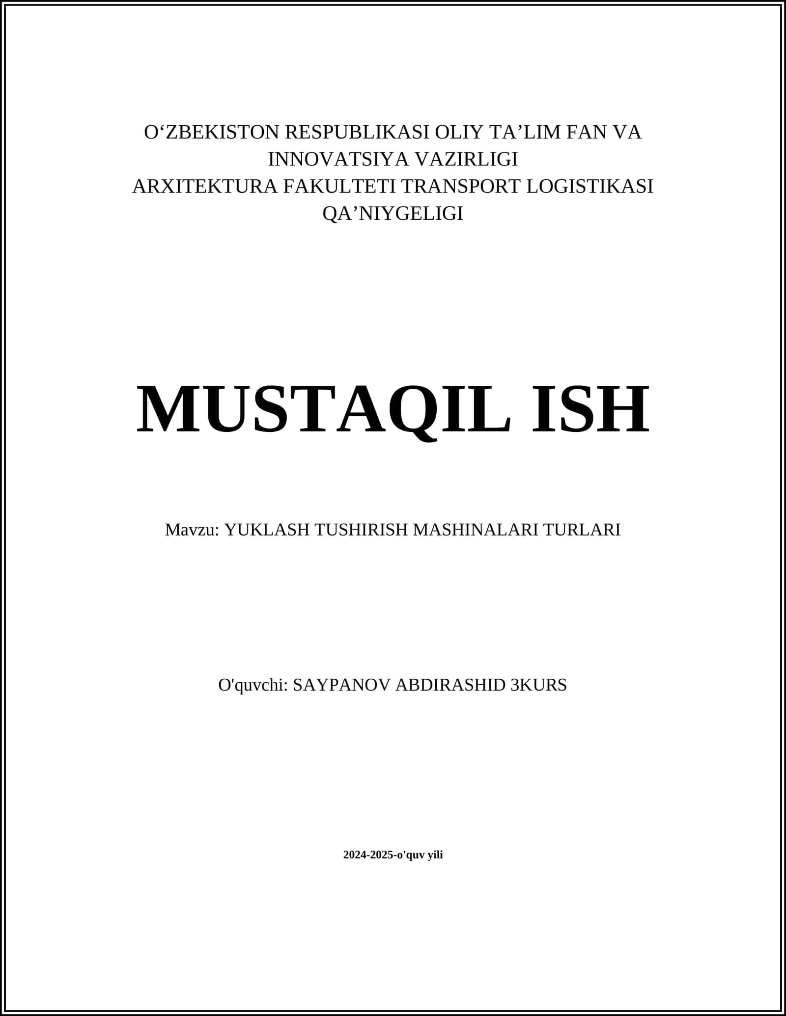 YUKLASH TUSHIRISH MASHINALARI TURLARI