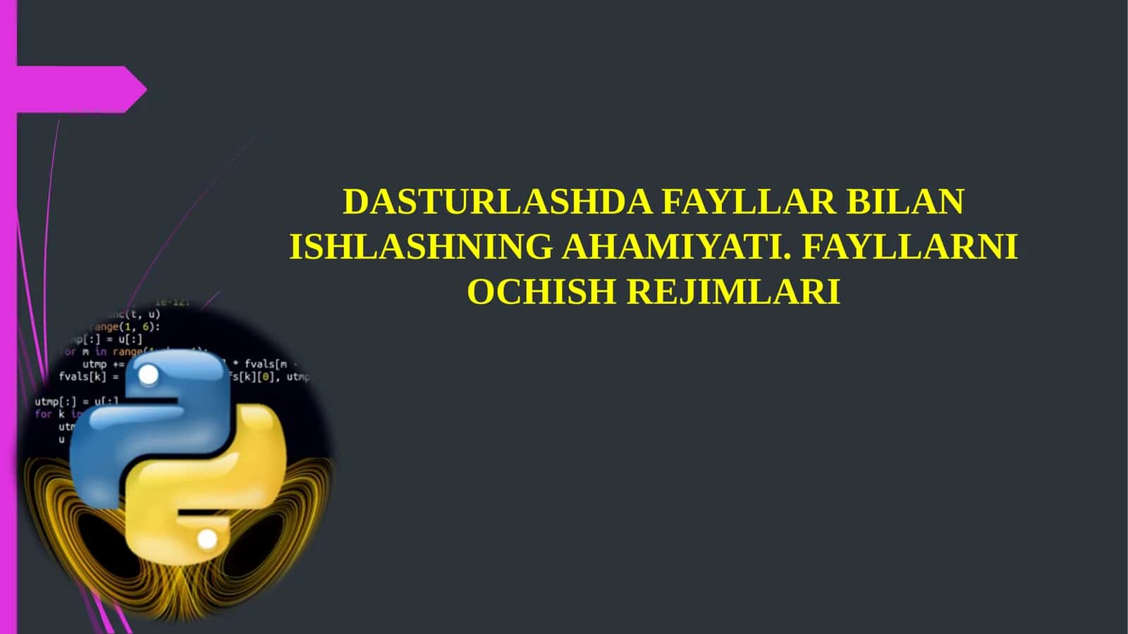DASTURLASHDA FAYLLAR BILAN ISHLASHNING AHAMIYATI. FAYLLARNI OCHISH REJIMLARI