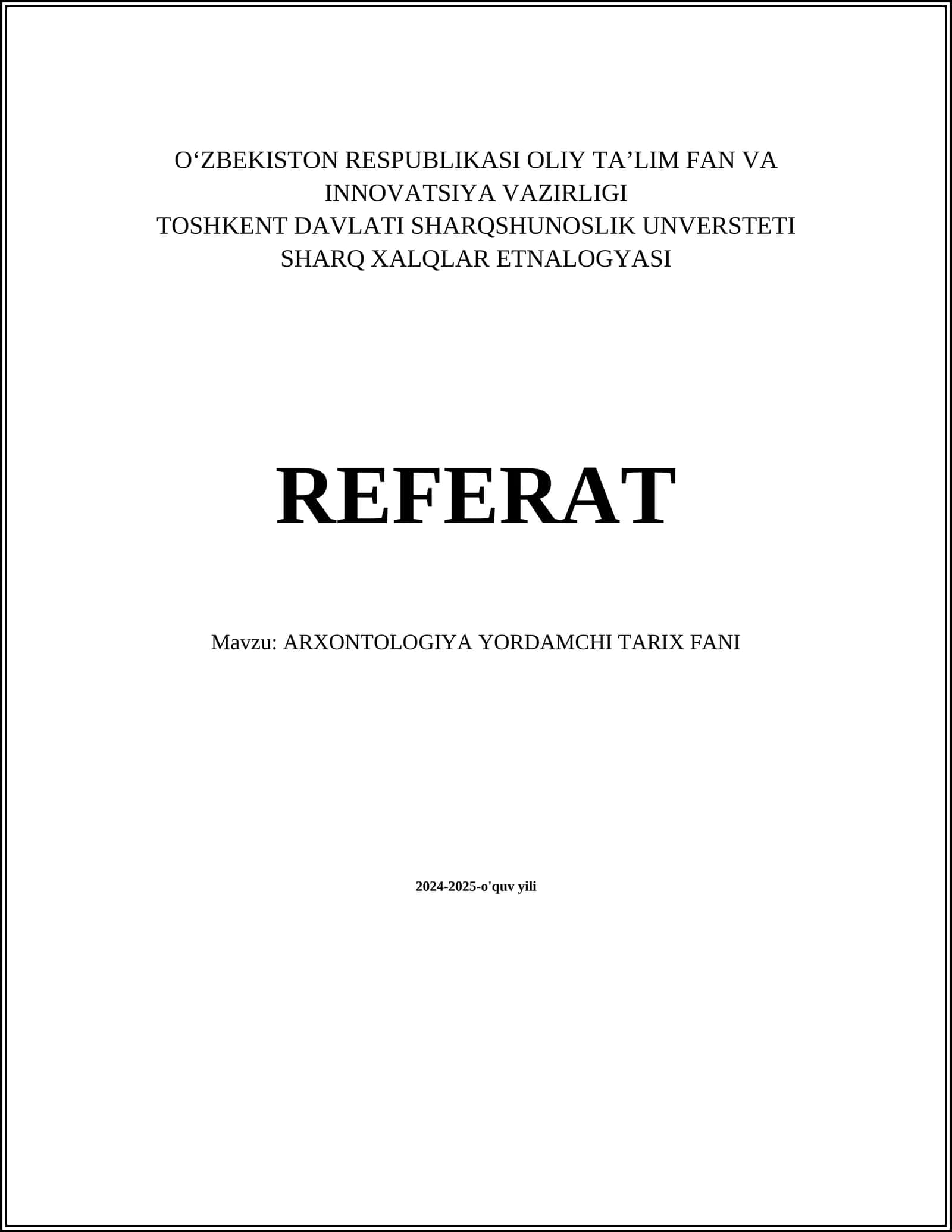 ARXONTOLOGIYA YORDAMCHI TARIX FANI