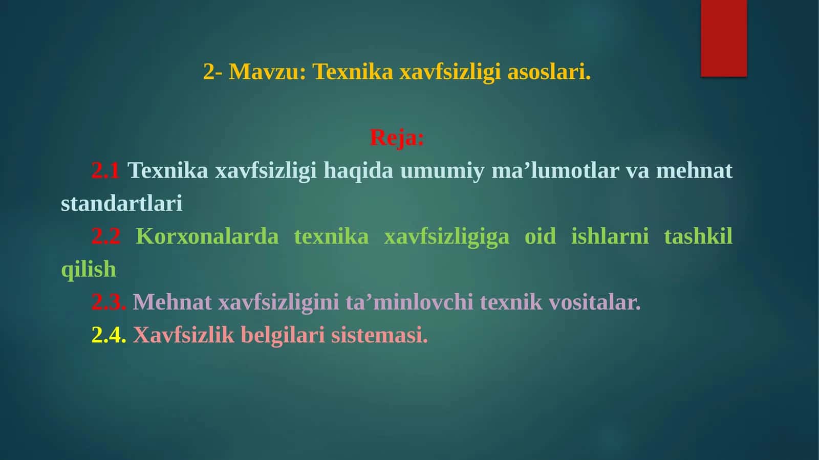 Texnika xavfsizligi asoslari