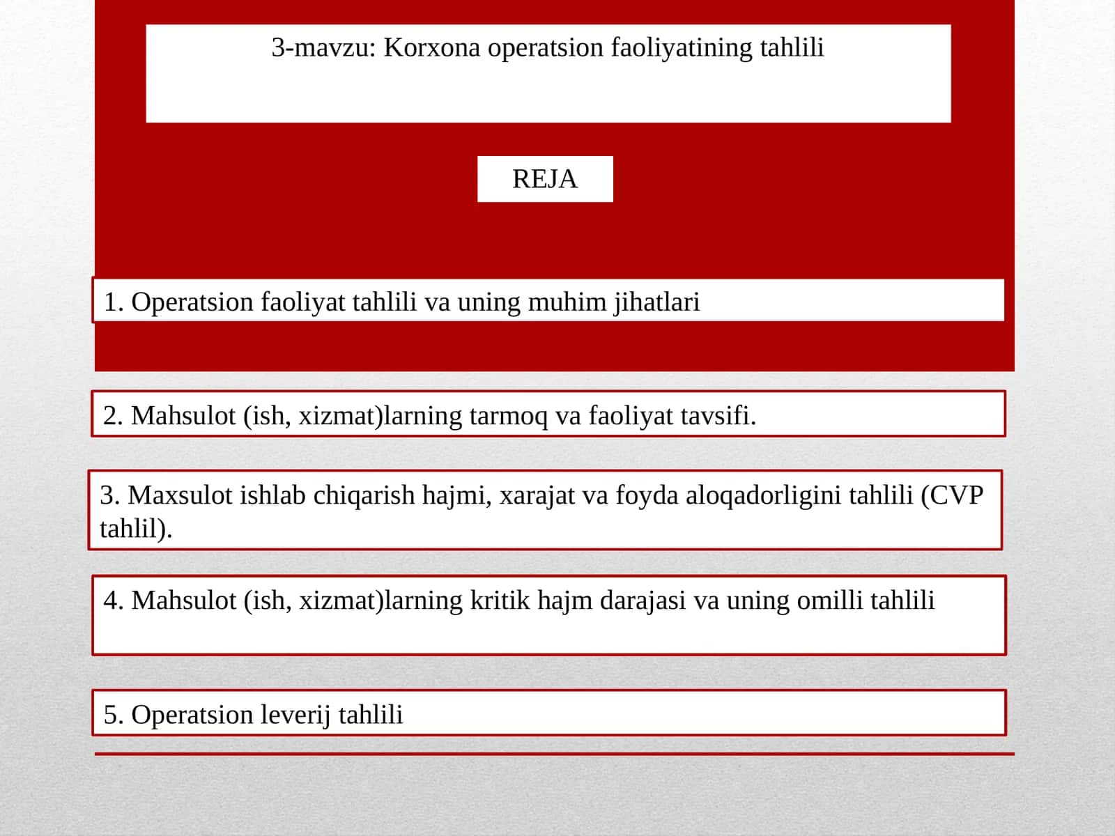 3-mavzu: Korxona operatsion faoliyatining tahlili