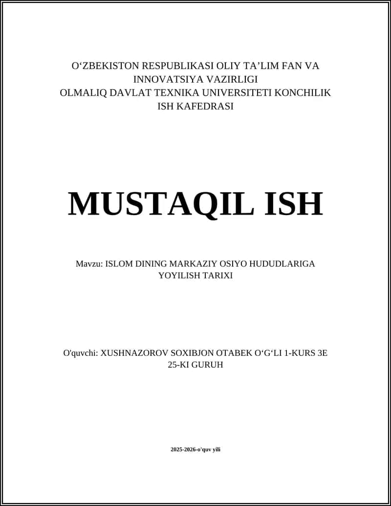 ISLOM DINING MARKAZIY OSIYO HUDUDLARIGA YOYILISH TARIXI