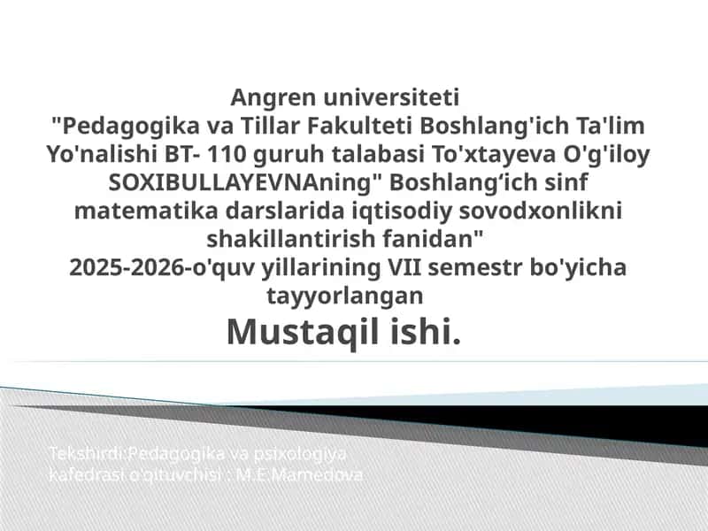 Boshlang‘ich sinf matematika darslari