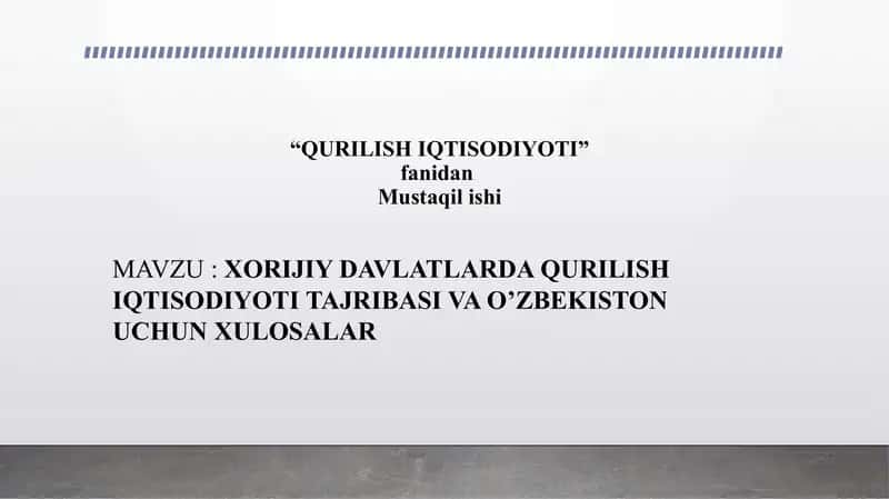 QURILISH IQTISODIYOTI