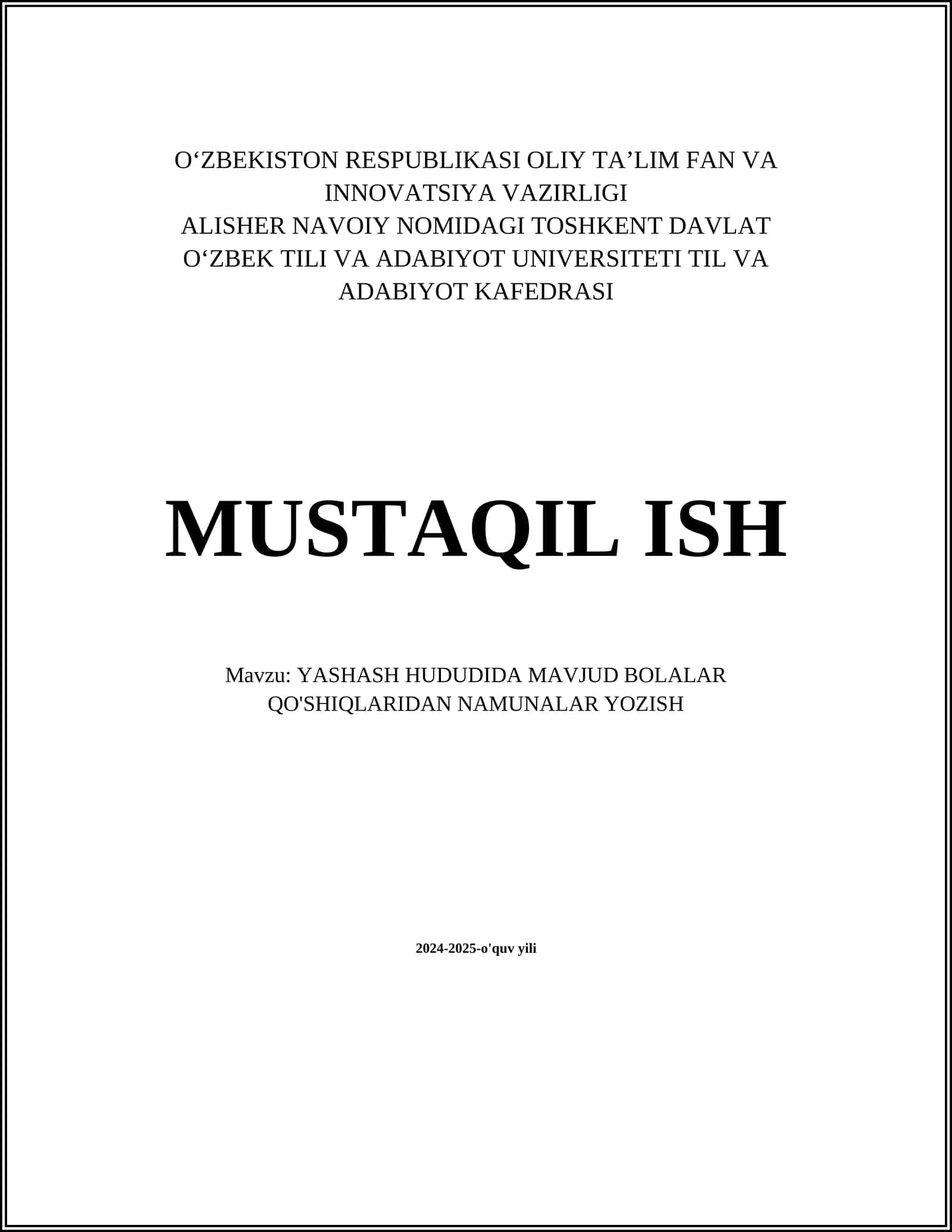 YASHASH HUDUDIDA MAVJUD BOLALAR QO'SHIQLARIDAN NAMUNALAR YOZISH