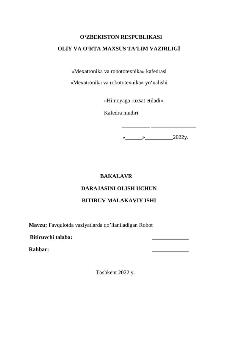 Favqulotda vaziyatlarda qo’llaniladigan Robot