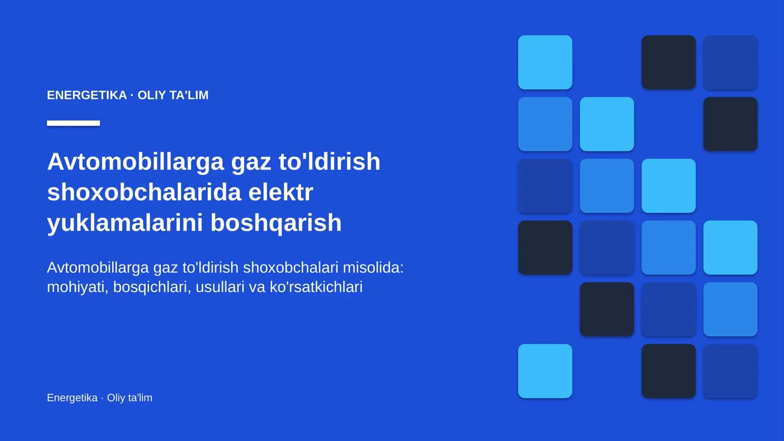 Avtomobillarga gaz to'ldirish shoxobchalarida elektr yuklamalarini boshqarish