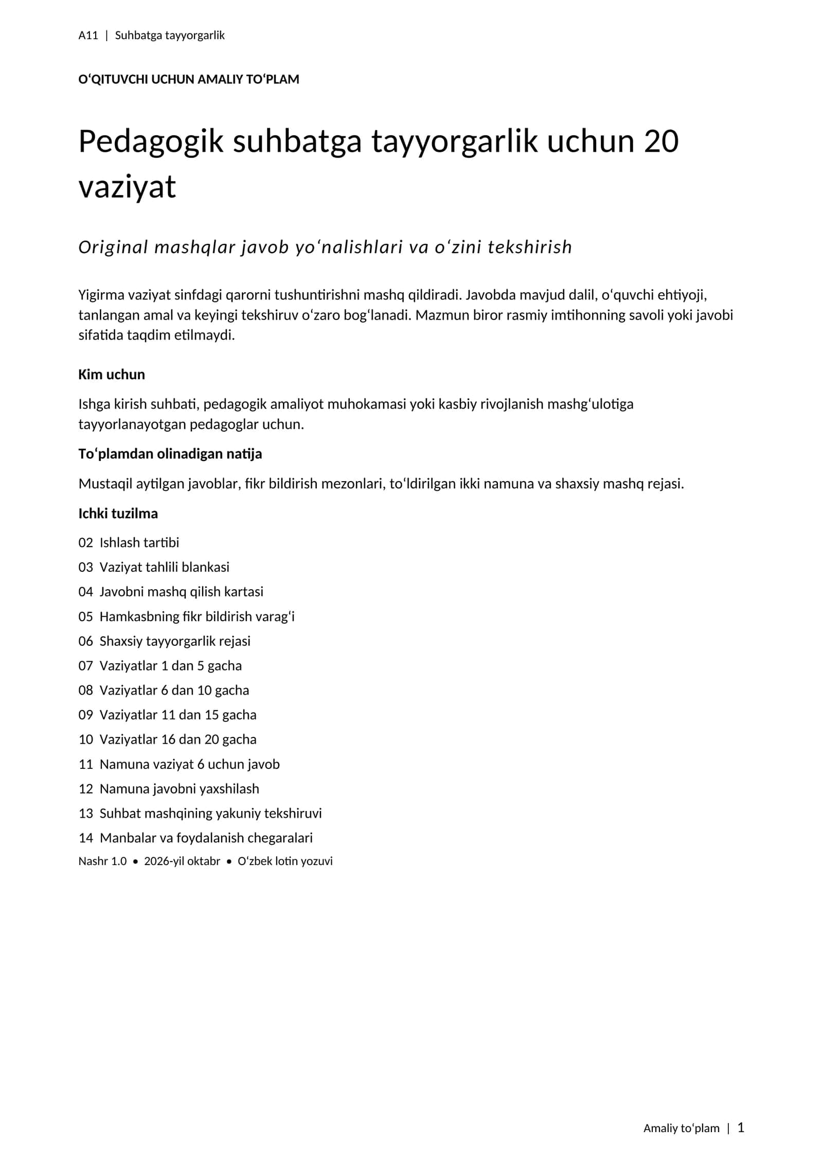 Pedagogik suhbatga tayyorgarlik uchun 20 vaziyat — blankalar va tayyor misollar