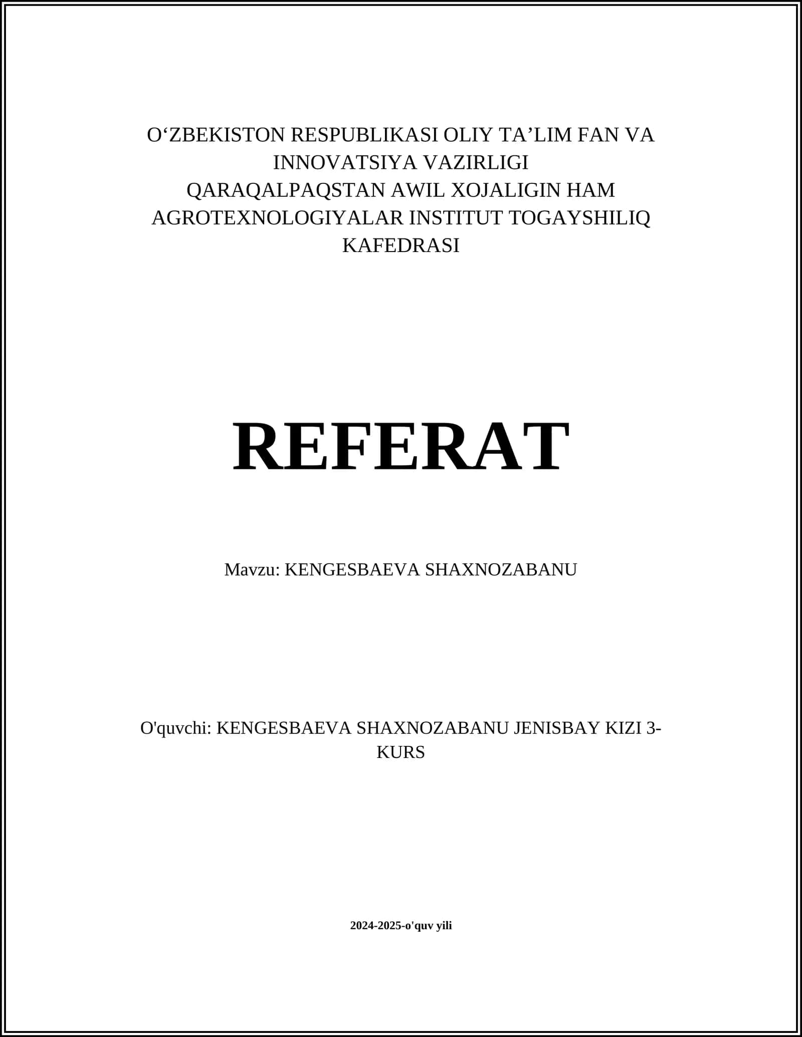 KENGESBAEVA SHAXNOZABANU