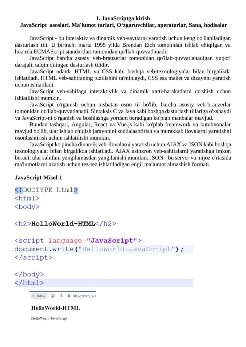 JavaScriptga kirish