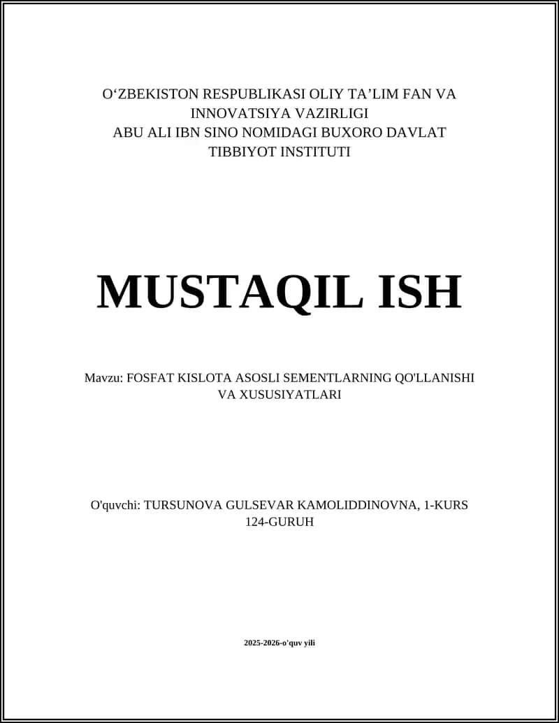 Fosfat kislota asosli sementlarning qo'llanishi va xususiyatları